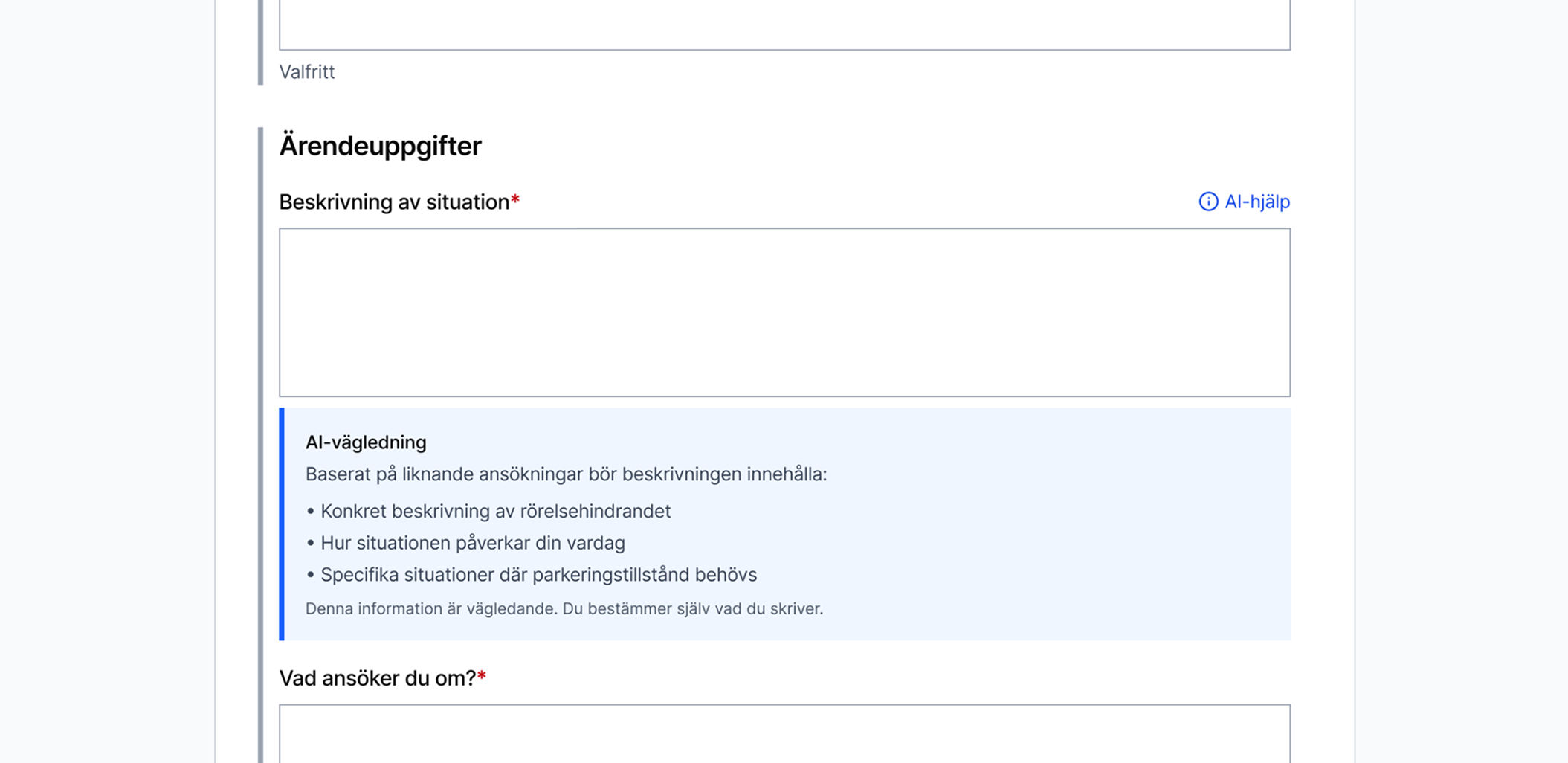 Toggle-based AI-assitance. The user can get guidance and suggestions based on input.